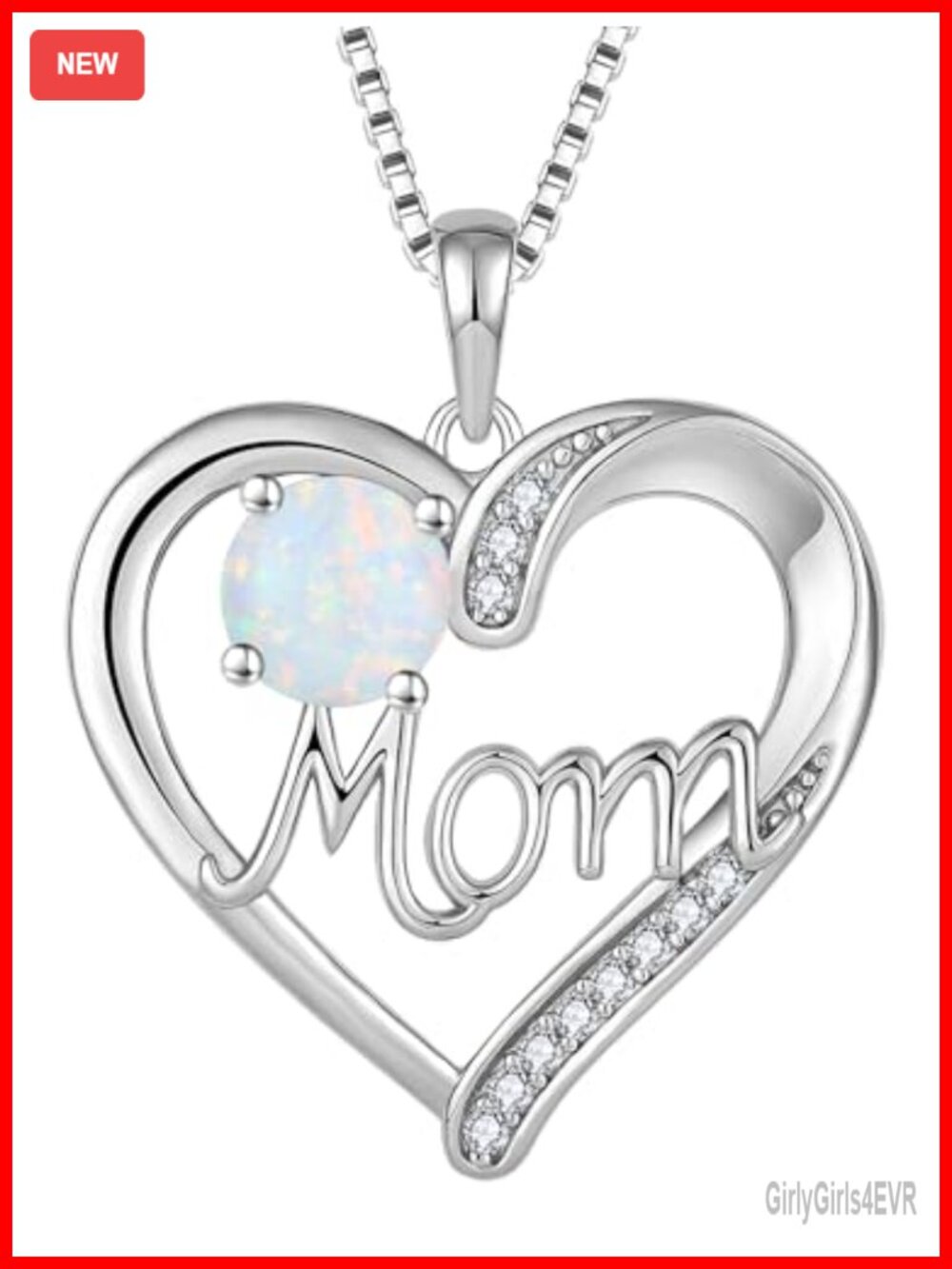 925 Sterling Silver Mom Heart Pendant Necklace Created Opal